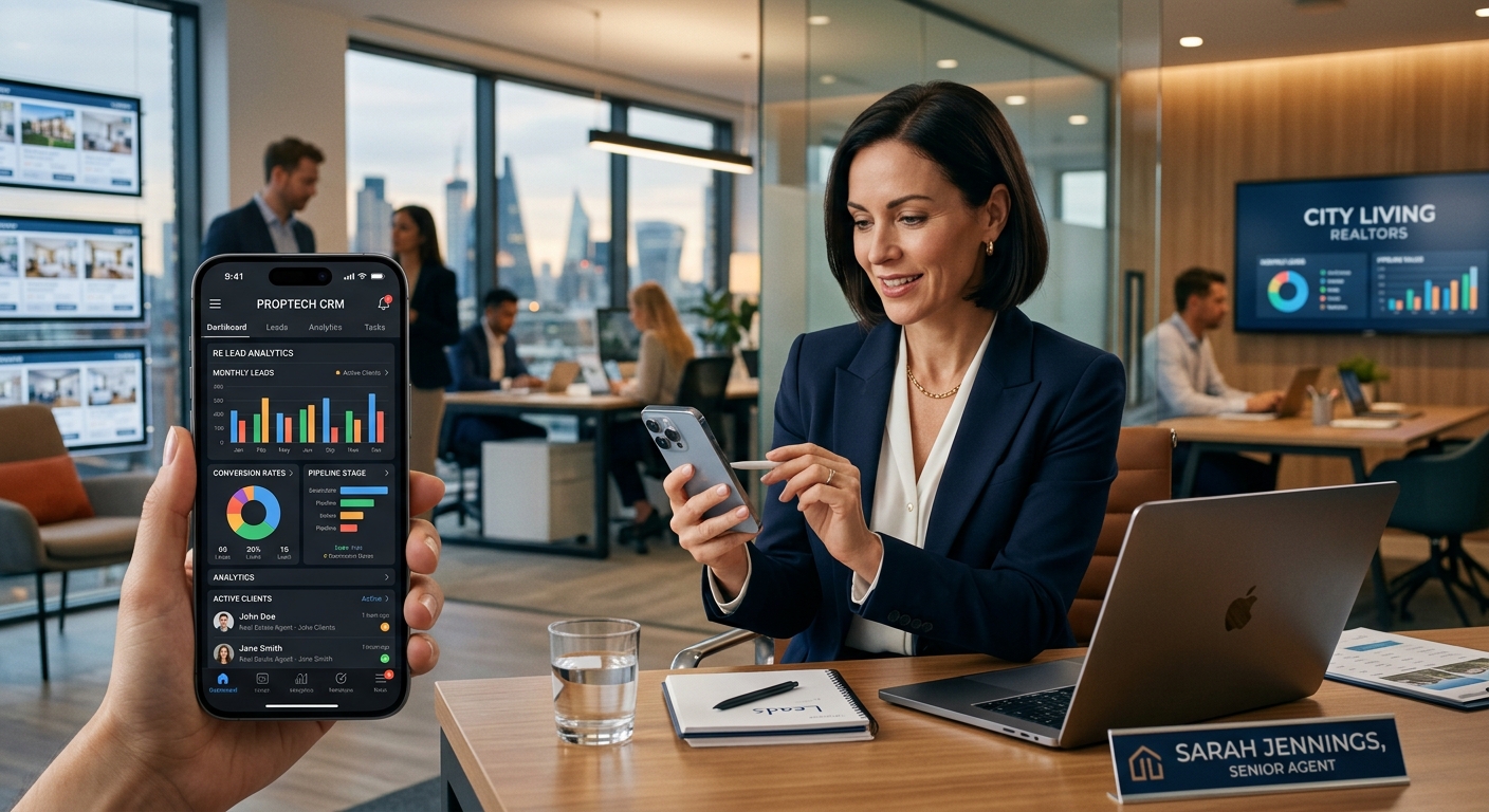 Real estate CRM dashboard on smartphone